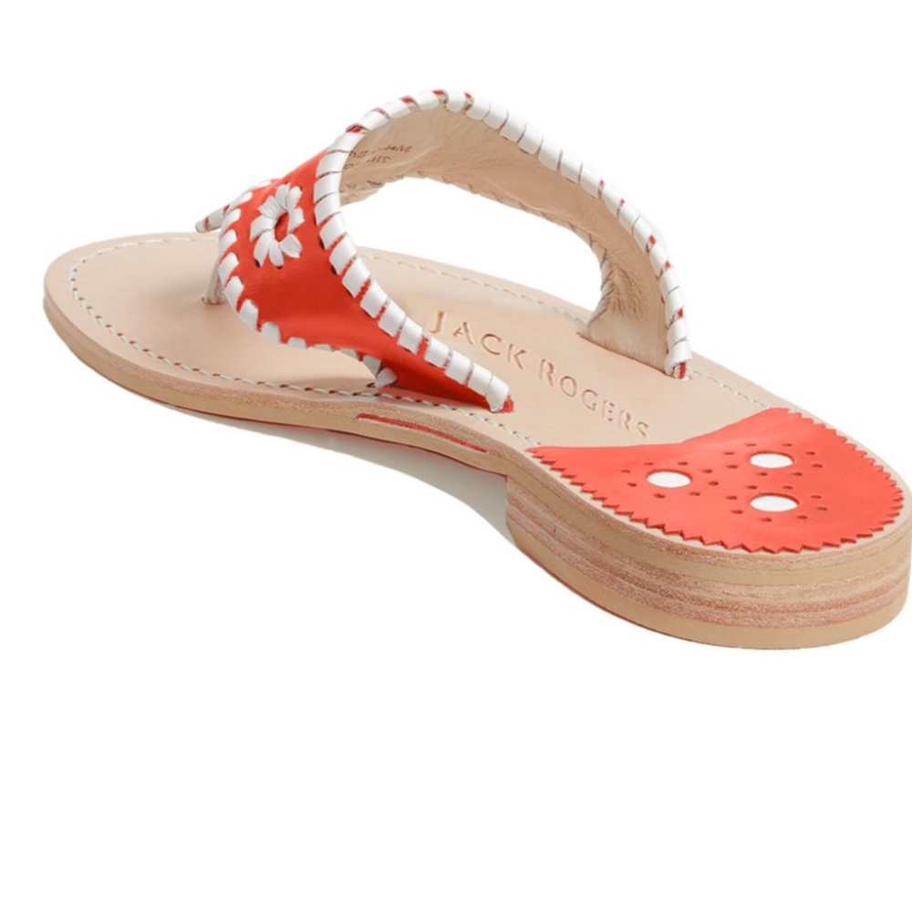 Jack Rogers Fire Red & White Leather Flat Thong Sandals Size 7 - Picture 2 of 7